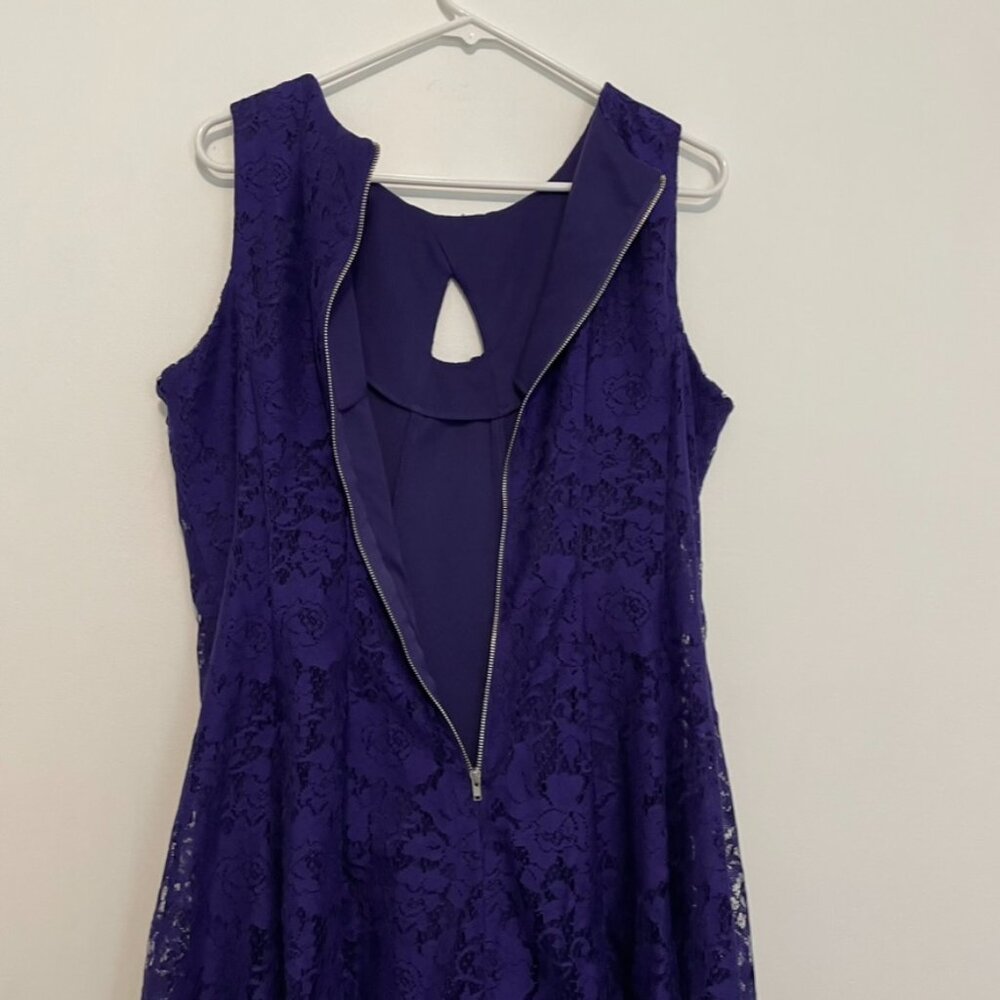 DANNY & NICOLE Sleeveless Lace Fit & Flare Dress Dark Purple Party Wedding Work - Picture 13 of 15